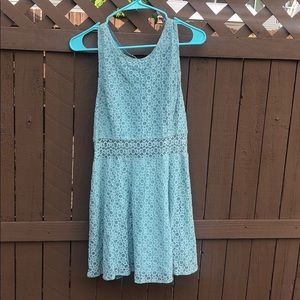 MUDD peek-a-boo teal lace skater dress